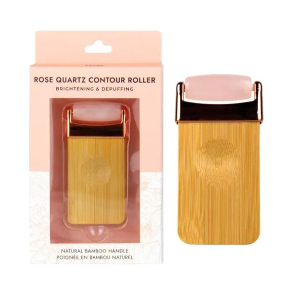 Rose Quartz Facial Contour Roller With Natural Bamboo Handle by Lindo - Picture 1 of 5